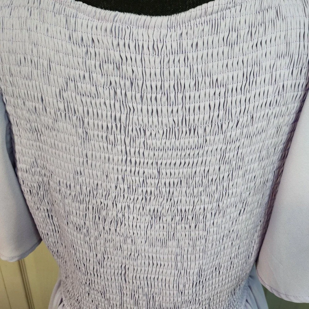 LILLUSORY Lavender Smocked Flutter Sleeve Ruffle Hem Dress XL V-Neck Pastel Boho